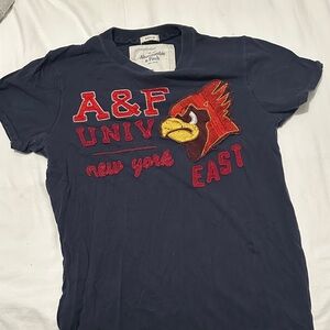 Abercrombie & Fitch Navy T-Shirt with Red and Yellow Graphic